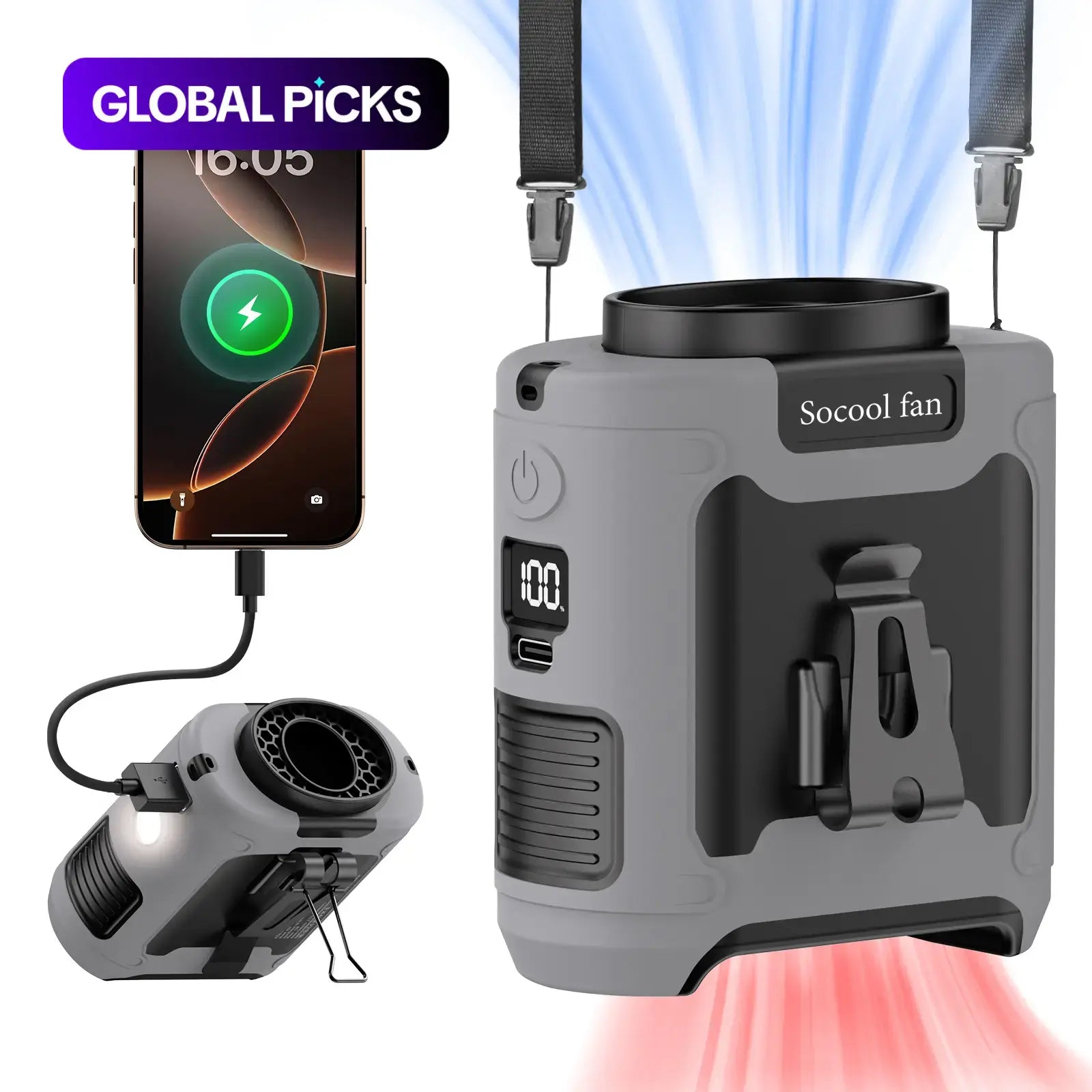 Portable 10,000mAh Power Bank: 3-in-1 Fan, Torch & LED Light